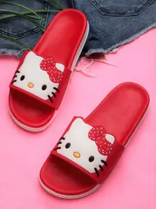 Pampy Angel Women Red & White Kitty Printed Rubber Sliders