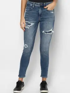 AMERICAN EAGLE OUTFITTERS Women Blue Slim Fit High-Rise Mildly Distressed Heavy Fade Jeans