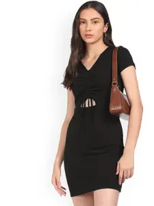 Sugr Women Black Solid V-Neck Bodycon Dress