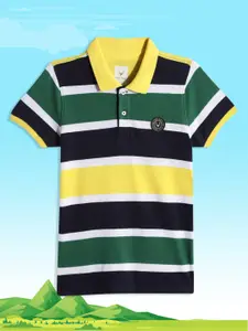 Allen Solly Junior Boys Blue & Green Striped Polo Collar Pure Cotton T-shirt