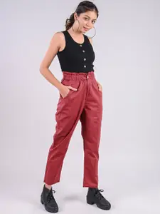 FREAKINS Women Red Tapered Fit High-Rise Jeans