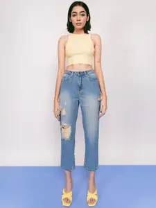 FREAKINS Women Blue High-Rise Highly Distressed Heavy Fade Jeans