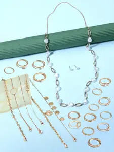 AMI Gold-Toned Gold-Plated Contemporary Necklace Earring Bracelet & Ring Set