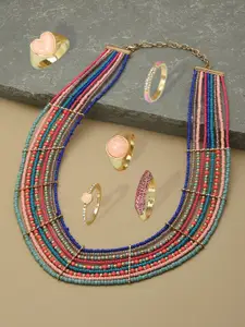 AMI Multicoloured Gold-Plated Necklace With Ring