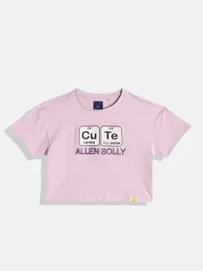 Allen Solly Junior Purple Printed with Brand Logo Embroidery Pure Cotton Boxy Top