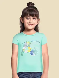 Allen Solly Junior Girls Blue Typography Printed Pure Cotton T-shirt