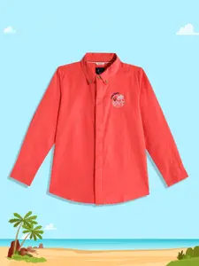 Allen Solly Junior Boys Red Solid Pure Cotton Casual Shirt