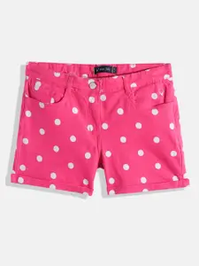 Allen Solly Junior Girls Magenta Pink & White Polka Dots Print Mid-Rise Denim Shorts