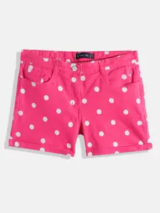 Allen Solly Junior Girls Magenta Pink Polka Dots Print Regular Fit Mid-Rise Denim Shorts
