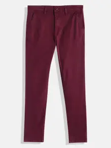 Allen Solly Junior Boys Burgundy Solid Regular Trousers
