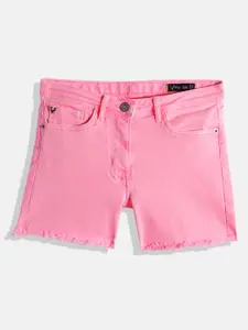 Allen Solly Junior Girls Pink Solid Regular Fit Mid-Rise Denim Shorts