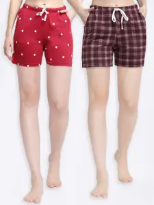 Kanvin Kanvin Women Pack Of 2 Printed Pure Cotton Lounge Shorts