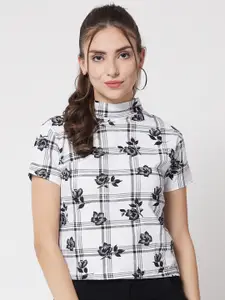 Kotty Women White & Black Floral Printed Cotton Blend Top