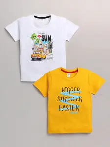 Nottie Planet Boys White & Yellow Pack Of 2 Typography Printed T-shirts