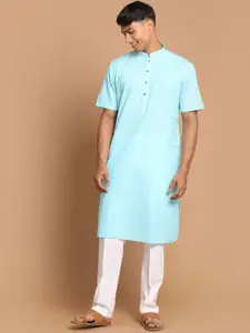 VASTRAMAY Men Blue & White Kurta with Pyjama Set