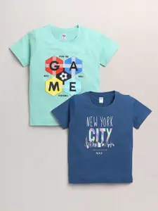 Nottie Planet Boys Blue & Turquoise Blue Typography Pack Of 2 Printed T-shirt