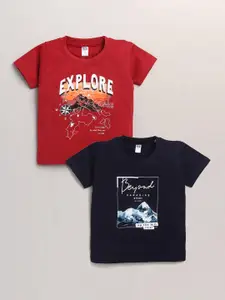 Nottie Planet Boys Red & Navy Blue Set Of 2 Printed Pure Cotton T-shirt