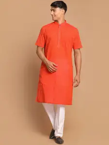 VASTRAMAY Men Orange Pure Cotton Kurta with Pyjamas