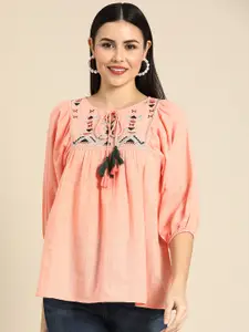 all about you Peach-Coloured Embroidered Top