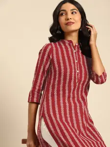 all about you Women Red & Off White Geometric Printed Pure Cotton  Kurta