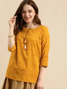 all about you Women Yellow Striped Pure Cotton  Short Kurti