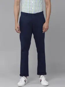 U.S. Polo Assn. Men Navy Blue Textured Regular Trousers