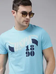 U.S. Polo Assn. Denim Co. Men Blue Brand Logo Printed Pure Cotton T-shirt