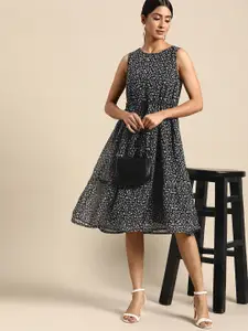 all about you Women Black & White Floral A-Line Dress