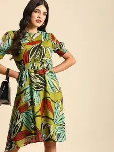 all about you Women Multicoloured Abstract Print Casual Fit And Flare Dress