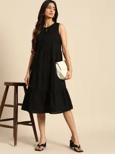 all about you Tie-Up Neck Pure Cotton Tiered A-Line Dress