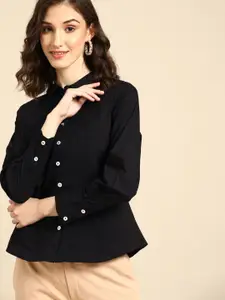 all about you Women Black Solid Pure Cotton Casual Shirt