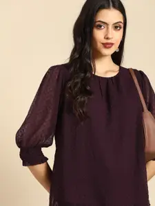 all about you Women Purple Self Designed Dobby Regular Top