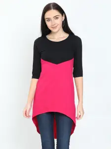 Fleximaa Black & Pink Colourblocked High-Low Longline Top