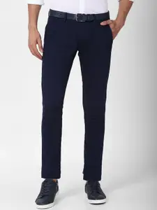 Peter England Casuals Men Navy Blue Checked Skinny Fit Trousers