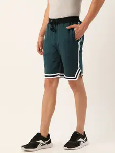 ARISE Men Teal Green Solid Shorts with Striped Detail