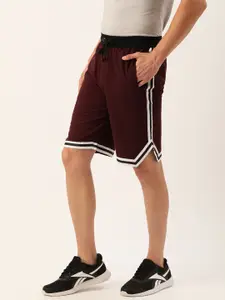 ARISE Men Maroon Solid Shorts with Striped Detail