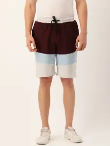 ARISE Men Maroon & Grey Melange Colourblocked Shorts