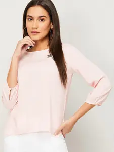 Fame Forever by Lifestyle Women Pink & White Striped Round Neck Regular Top