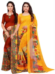 Florence Pack of 2 Yellow & Green Floral Printed Saree