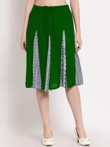 PATRORNA Women Plus Size Green & Blue Printed Flared Knee-Length Skirts
