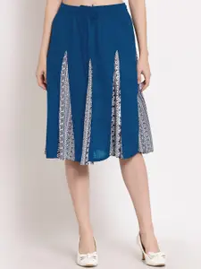 Patrorna Women Blue Printed Plus Size Flared Skirt