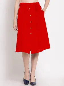 PATRORNA Women Red Solid A-Line Skirt