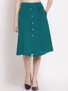 PATRORNA Women Sea Green Solid A-Line Knee-Length Skirt
