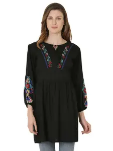 SAAKAA Black Embroidery Tie-Up Neck Top