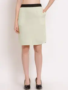 PATRORNA Women Off-White Solid Pencil Skirt