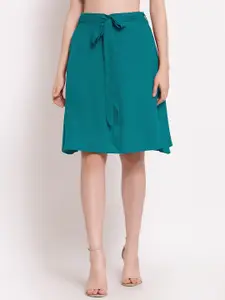 PATRORNA Women Sea Green Solid A-Line Knee Length Skirts