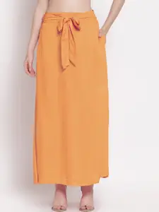 PATRORNA Women Peach Colored Solid Maxi Tulip Skirts