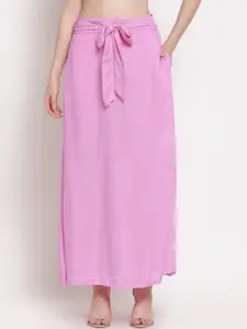PATRORNA Women Baby-Pink Solid Tulip Maxi Skirt