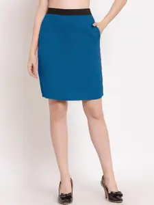 PATRORNA Women Blue Knee-Length Pencil Skirt
