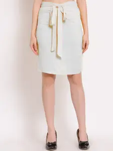 PATRORNA Women White Solid Above-Knee Pencil Skirt